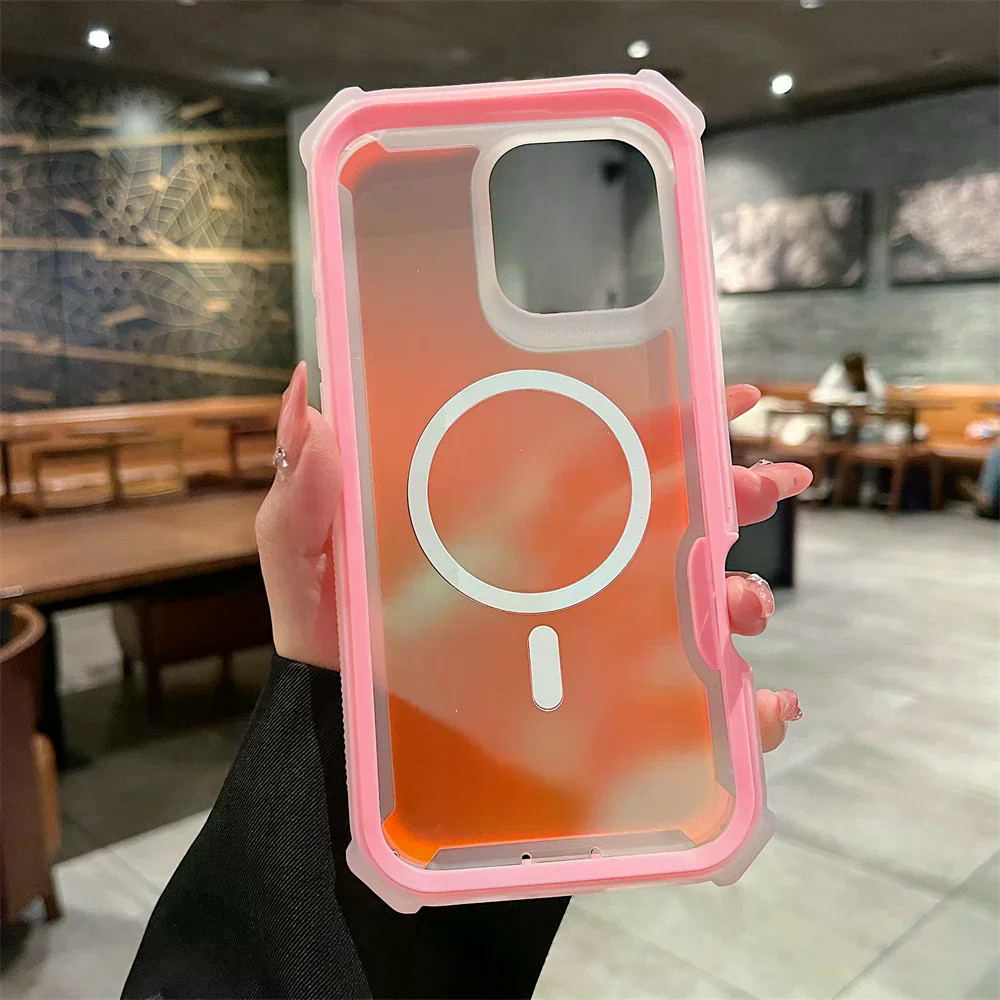 Sang Trọng Gradient Armor Ốp Lưng Điện Thoại iPhone 17 Air 16 Pro Max 15 Plus 14 13 Từ Tính Sạc Không Dây Hai Lớp Bảo Vệ