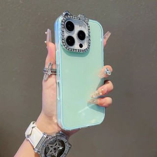 Ốp điện thoại hình mèo kim cương sang trọng màu trơn 2in1 cho iPhone 17Promax 16Promax 16Pro 12 13 14 15 Pro Max 11 15Plus Vỏ điện thoại silicon chống sốc cho nữ