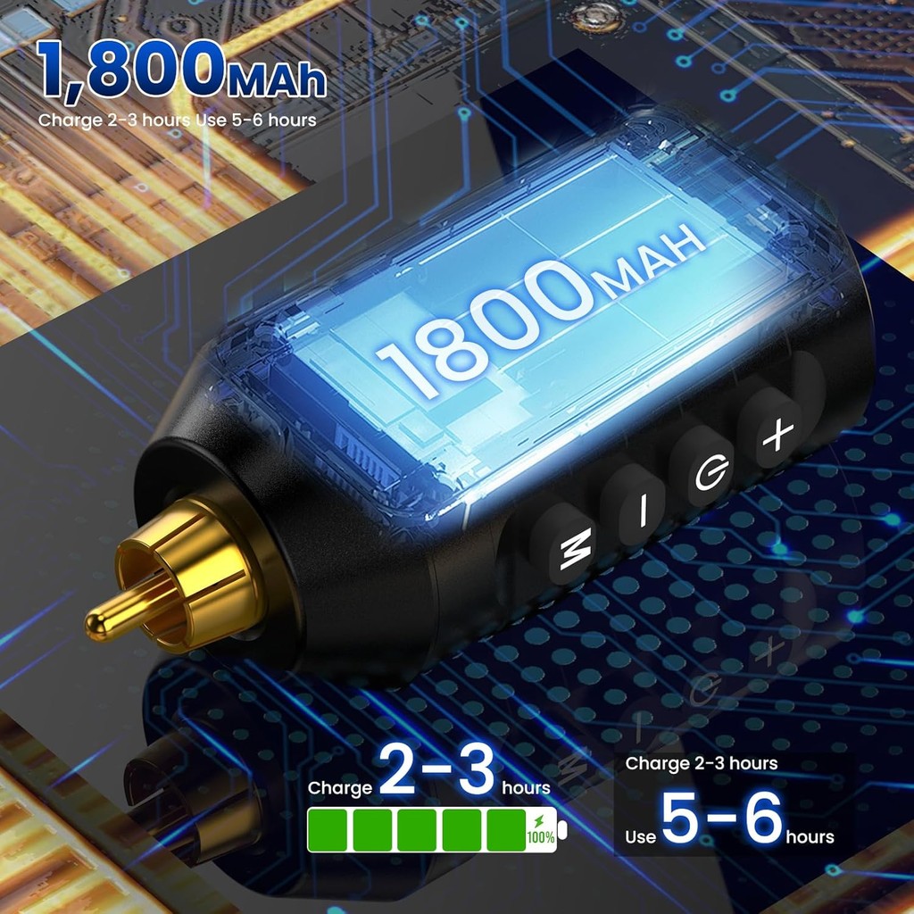 Wormhole Pin không dây cho máy xăm 1800mAh, sạc RCA, dùng cho súng và máy xăm