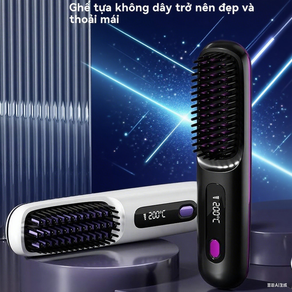 Lược Điện Duỗi Tóc Ion Âm Không Dây Màn Hình Số 3 Chế Độ Nhiệt, Tạo Tóc Mượt, Tạo Kiểu Nhanh