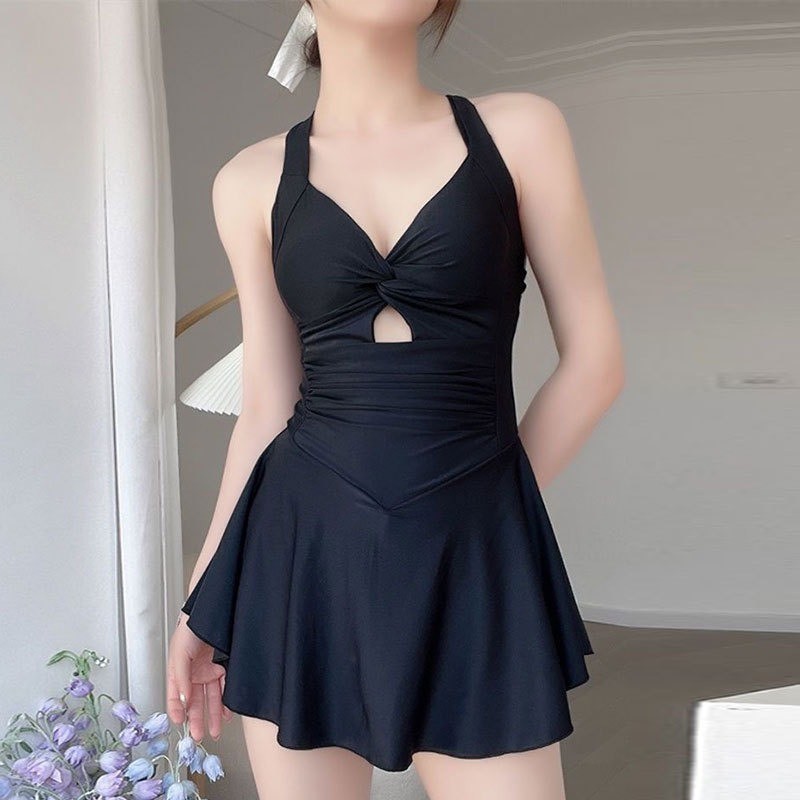 Set bộ đồ bơi bikini 1 mảnh liền thân cổ yếm thiết kế nhún eo gợi cảm XIMIMI BKN30