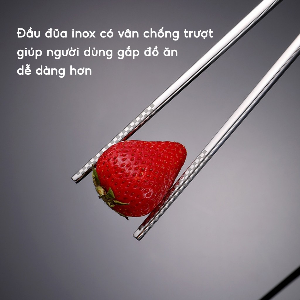 Đũa inox 304 kháng khuẩn chống ẩm mốc Vỉ 5 đôi đũa ăn cơm nấu ăn Nhật Bản chống trơn trượt