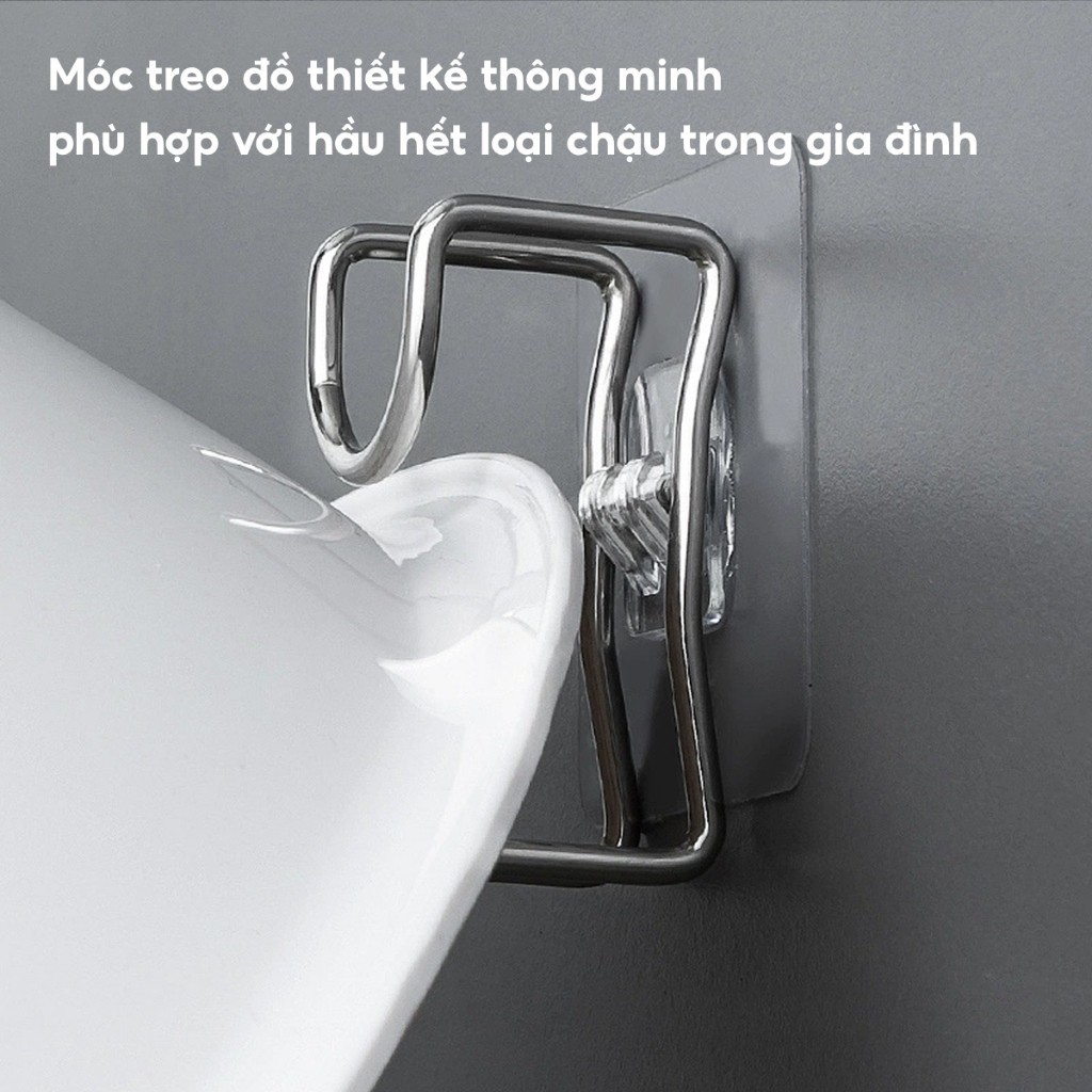 COMBO 3 Móc Treo Chậu Thau Dán Tường Inox 304 Móc Treo Khăn Quần Áo Đồ Nhà Bếp Phòng Tắm