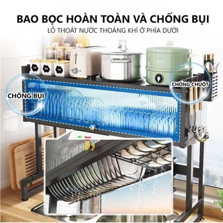 Kệ chén có nắp đậy thép cacbon Kệ Để Chén phía trên bồn rửa Tủ Nhà Bếp Chống bụi 360 độ
