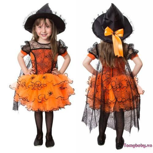Trẻ Em Bé Gái Dễ Thương Trang Phục Mạng Nhện Không Đều Viền Áo Choàng Tay Ngắn Váy Halloween