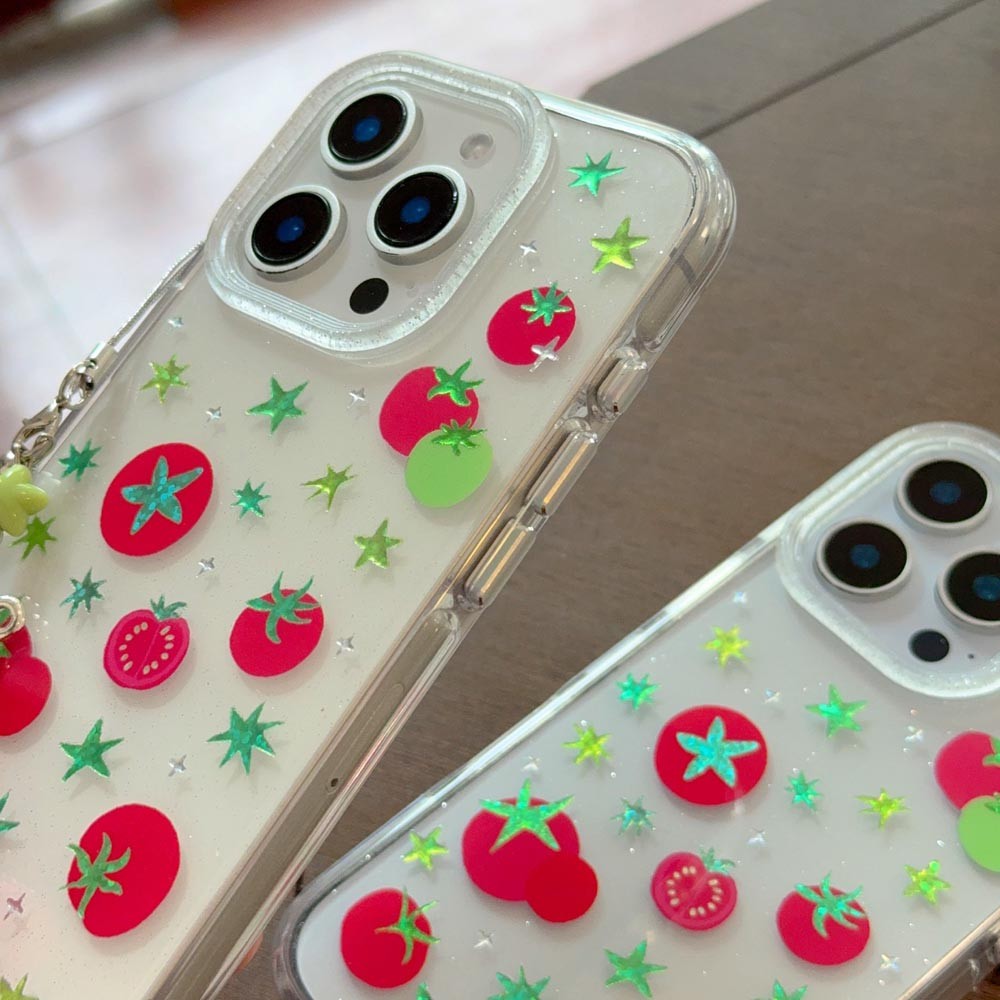 Ốp Lưng Cứng Tương Thích Với iPhone 13 14 14Pro 14ProMax 15 15Pro 15ProMax 16 16Pro 16ProMax Ốp Lưng Họa Tiết Cà Chua Ngôi Sao Trong Suốt