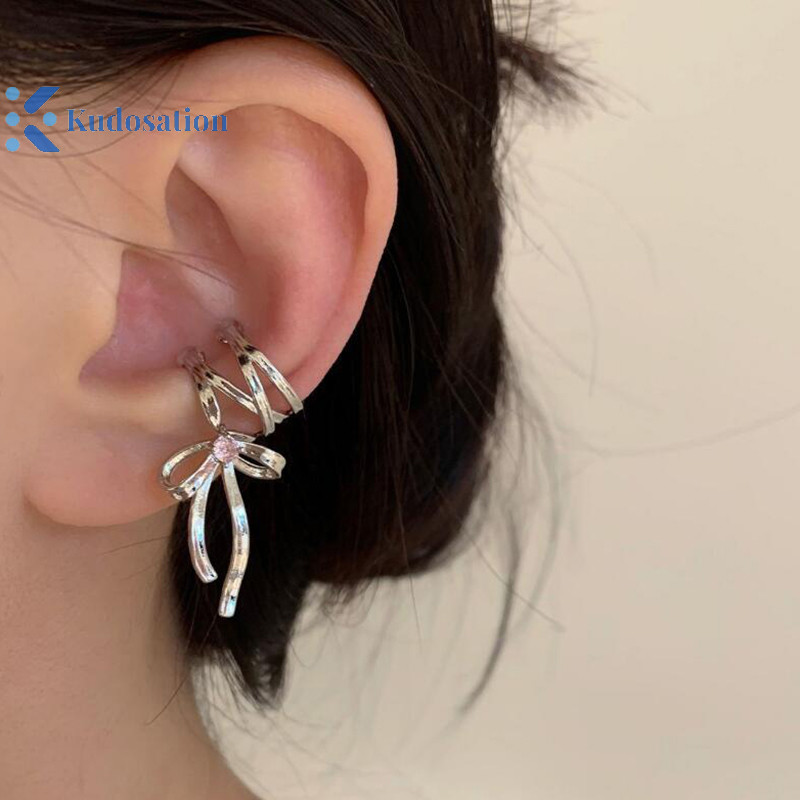 Kudosation Đơn Giản Rỗng Sling Nơ Kẹp Tai Cho Nữ Ngọt Ngào Mát Cổ Tích Phong Cách Đơn Giản Tinh Tế Xương Tai Bông Tai Quà Tặng