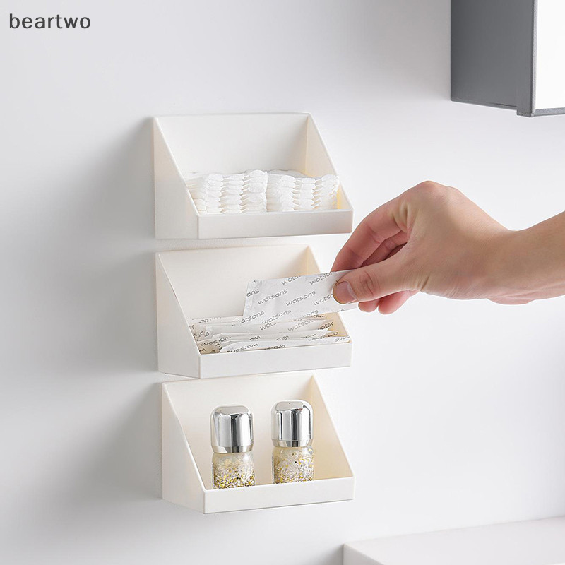 < Gấutwo > Hộp lưu trữ treo tường Hộp sắp xếp phòng tắm Mở xiên cho bông Băng dính trang điểm Hộp đựng đồ trang sức đẹp