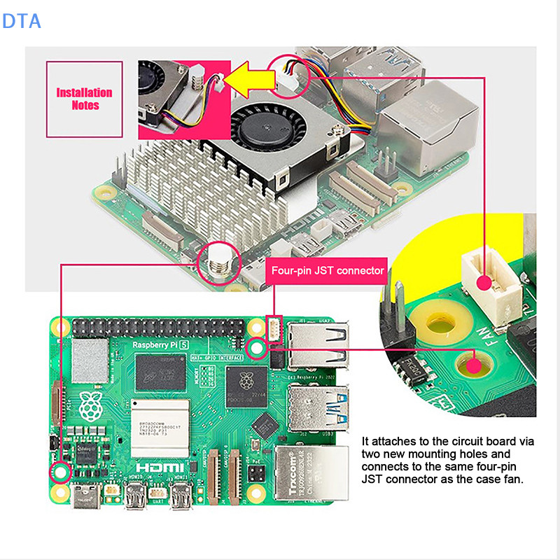DTA PWM Quạt Có Thể Điều Chỉnh Tốc Độ Đen Bạc Xanh Tản Nhiệt Làm Mát Cho Raspberry Pi 5 Nhôm Hoạt Động Tản Nhiệt PO