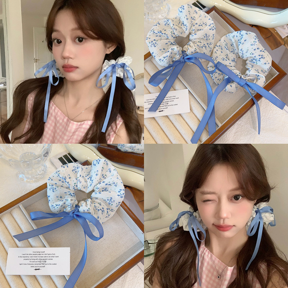 Vòng tóc ruy băng nơ hoa màu xanh​ - Dây buộc tóc ruột cỡ lớn Ruy băng Satin - Sea Salt Blue Sweet Elegant Headrope - Giá đỡ đuôi ngựa đôi cho bé gái - Phụ kiện tóc thời trang dành cho nữ