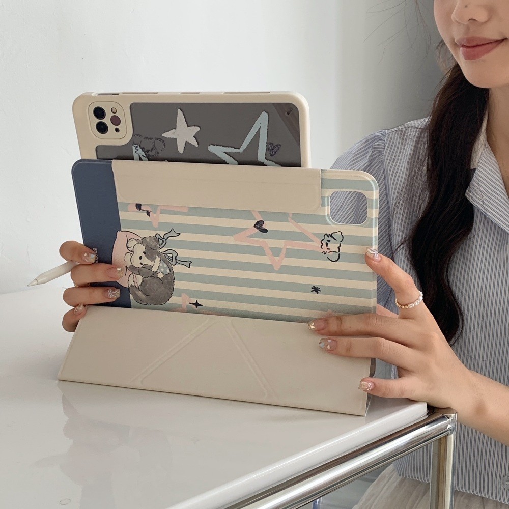 Vỏ Có Thể Tháo Rời Cho Mini6 Mini7 iPad 5 6 7 8 9 10th 11th A16 Air2 Air4 Air5 Air6 10.9 "Pro11 Pro12,9 2018 Air M2 Pro M4 11 13 2024 Bao Da Họa Tiết Chó Màu Xám