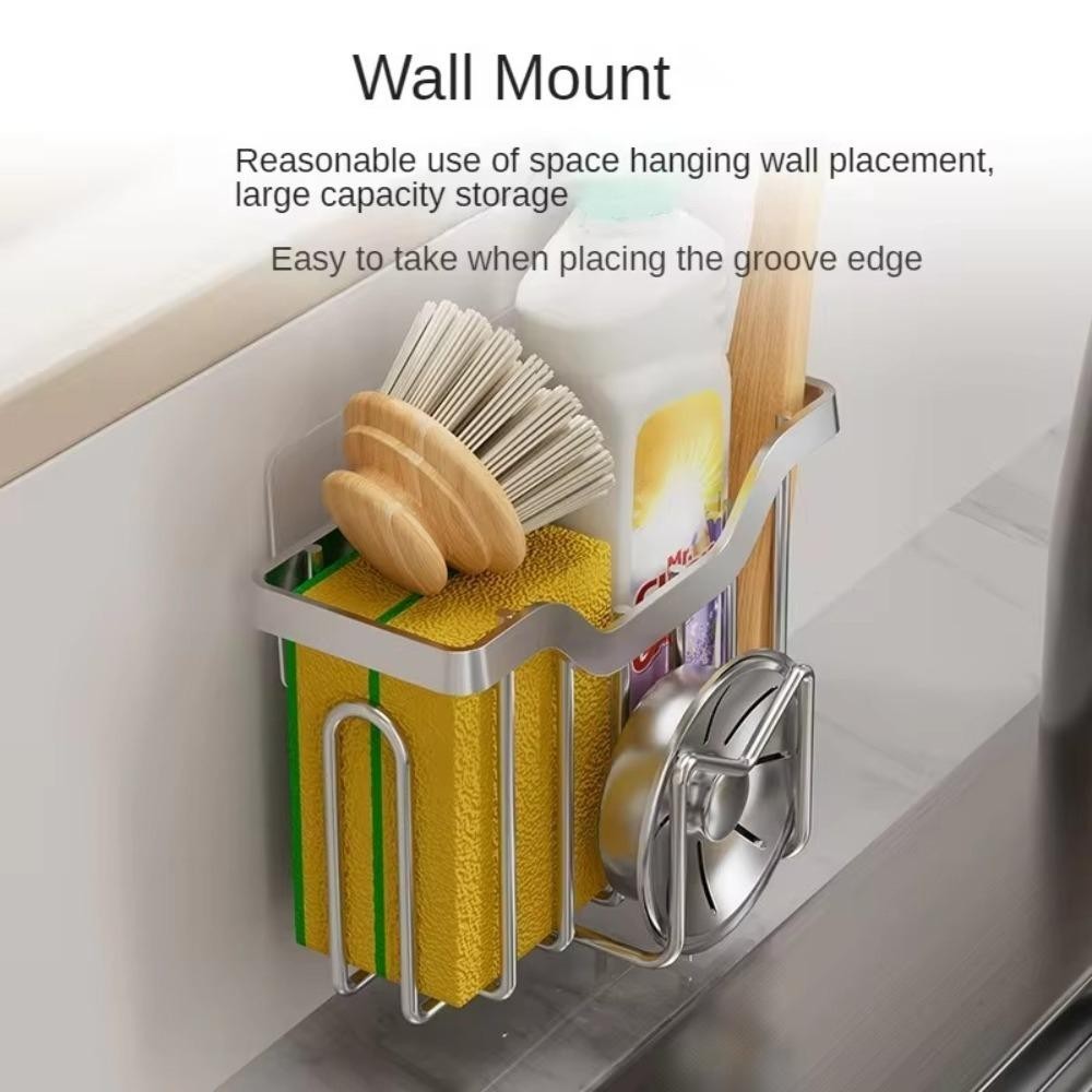 Giá đỡ miếng bọt biển YOKEY, Dụng cụ sắp xếp bồn rửa nhà bếp bằng thép không gỉ chống gỉ, Tiết kiệm chất lượng không gian Khay thoát nước đa chức năng Nhà bếp
