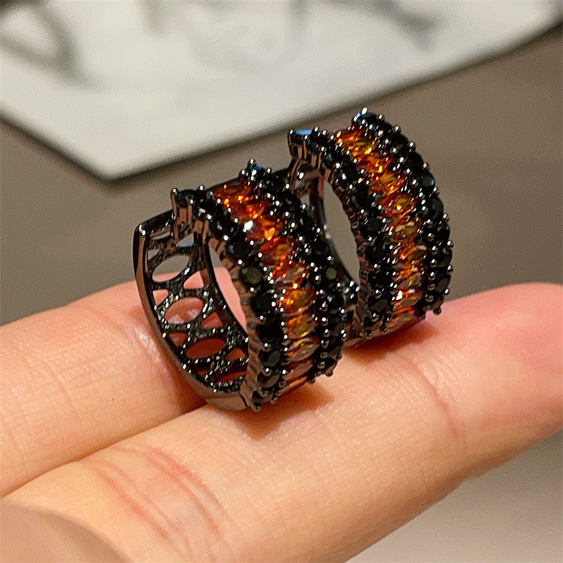 Bông tai Zircon sang trọng nhẹ Bông tai hình tròn màu đen Bông tai kim bạc 925 tinh tế Bán buôn