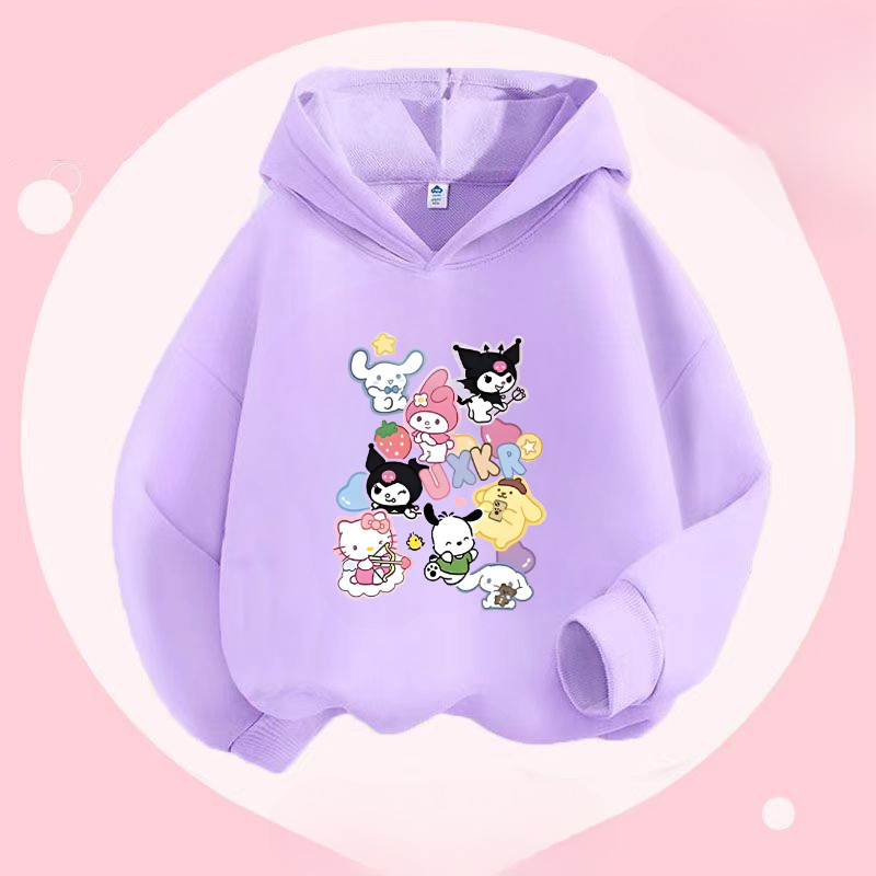 Kuromi Cinnamoroll Áo có mũ trùm đầu thanh niên với nhân vật hoạt hình Anime đáng yêu và lớp lót lông cừu ấm cúng