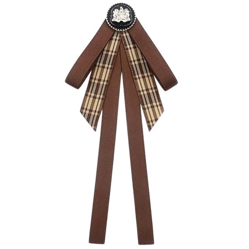 Dasbsug Nữ Cô Gái Màu Nâu Plaids Nơ Thắt Nơ Thổ Cẩm Pin Pre Buộc Cà Vạt Kẹp
