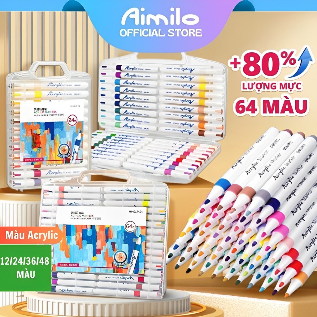 【Aimilo】Bút Sơn Acrylic Marker THÊM 80% MỰC - 12/24/36/48 Màu Tô Trên ...