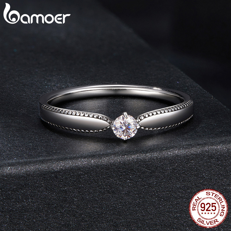 Nhẫn bạc Bamoer 925 lấp lánh Moissanite Món quà trang sức dành cho nữ