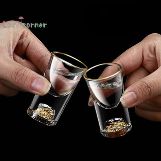 [Lostcorner] Thủy tinh pha lê Vodka Thủy tinh Sake Shochu Glass Bar Rượu mùi Lá vàng đôi đáy cốc trà thủy tinh Quà tặng cao cấp Rượu cứng [Mới]