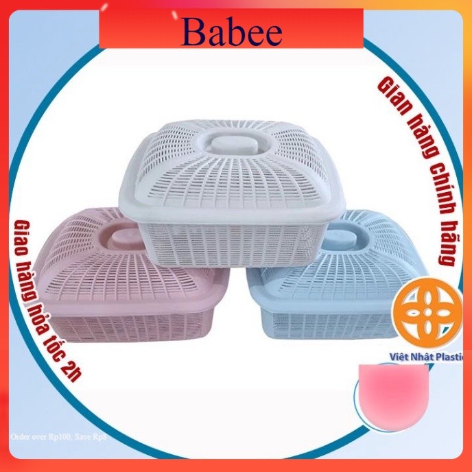 Combo 3 Rổ vuông nắp đựng đồ Việt Nhật (MS:199), Rổ đựng rau củ quả, bát đĩa tiện lợi -Buôn rẻ 01623