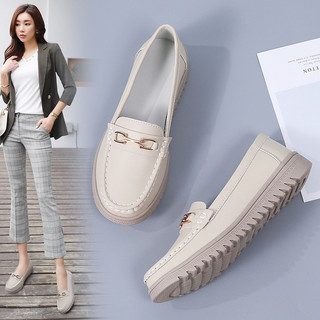 35-42 Giày Nữ Size Lớn Giày Da Thật Chính Hãng Thời Trang Phiên Bản Hàn Quốc Giày Đế Bằng Khóa Kim Loại Giày Mẹ Giày Thường Chống Trơn Trượt Chống Thấm Nước Giày Lười Có Sẵn Miễn Phí Vận Chuyển
