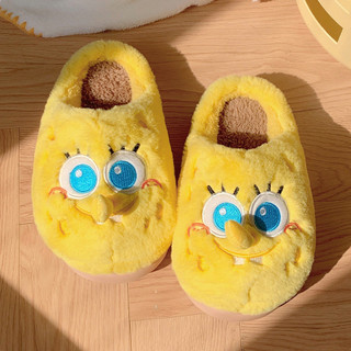 XIXITIAO Dép bông SpongeBob mùa thu đông, mũi tròn, lót nhung giữ ấm, đế dày mềm, cho nữ