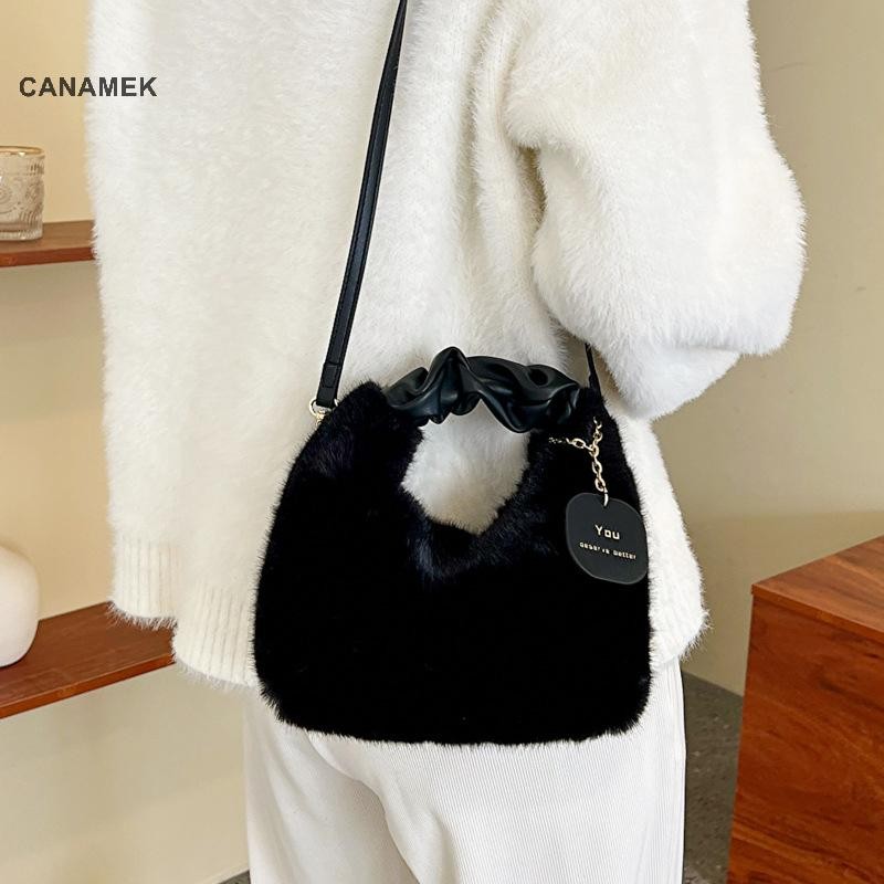 Canamek Nữ Sang Trọng Túi Xách Ruched Tay Cầm Nhỏ Nữ Đeo Vai Túi Tote Thường Ngày Nửa Mặt Trăng Hobos Túi Mùa Đông CSF