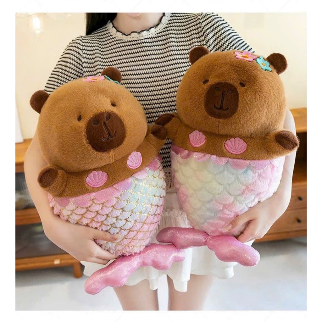Capybara Tiên Cá Gấu Capybara Cosplay Nàng Tiên Cá Họa Tiết Chân Váy Vẩy Cá Màu Óng Ánh Ngọc Trai