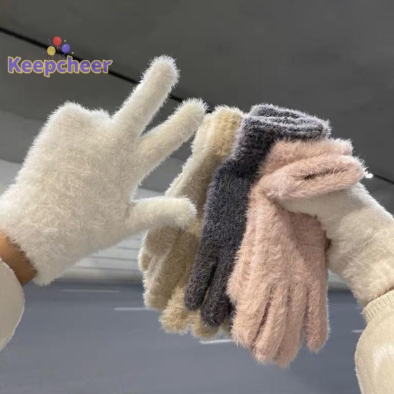 [Keepcheer] 1 Cặp Thời Trang Mùa Đông Chồn Nhung Năm Găng Tay Full Ngón Sang Trọng Ấm Áp Găng Tay Chống Lạnh Ngoài Trời Đi Xe Đạp Găng Tay Màu Trơn [Mới]