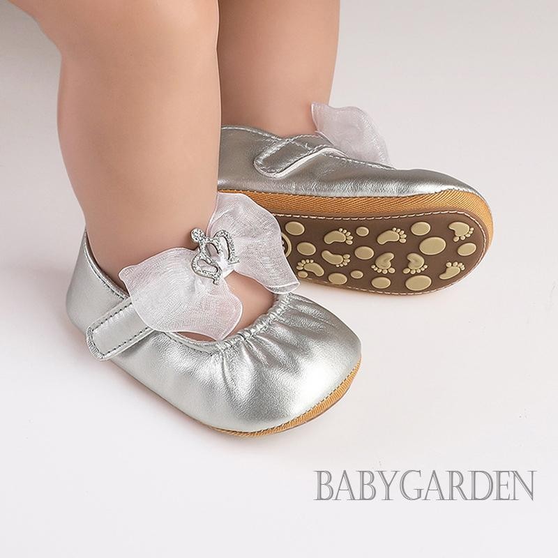 / / -Baby Girls Mary Jane Flats Giày chống trượt nơ vương miện sáng bóng