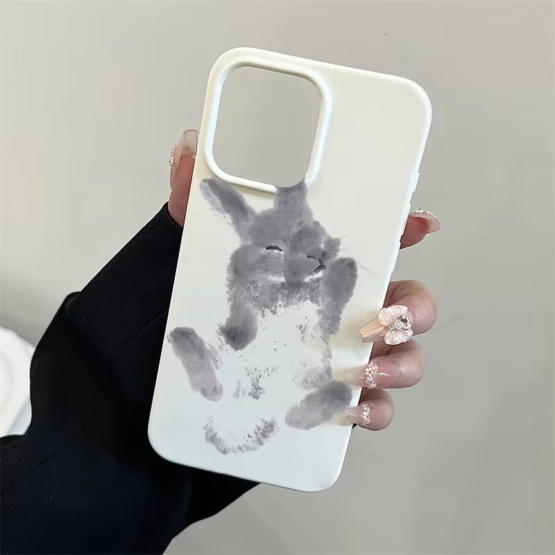 Mực Và Rửa Tranh Thỏ Thiết Kế Nghệ Thuật Ốp Lưng Điện Thoại Cho iPhone 16 15 Pro Max 11 12 13 14 Pro Plus 16E Silicon Mềm Chống Sốc Bảo Vệ