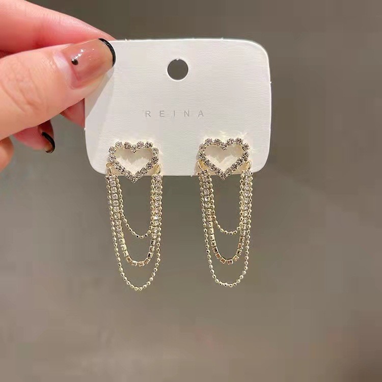 Bông Tai Trái Tim Rỗng Tua Rua Thời Trang Bông Tai Nữ Hình Trái Tim