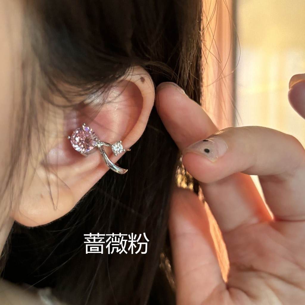 Bông tai Huazi siêu nhấp nháy kẹp xương tai zircon đỏ sang trọng không cần xỏ, cao cấp, dành cho nữ