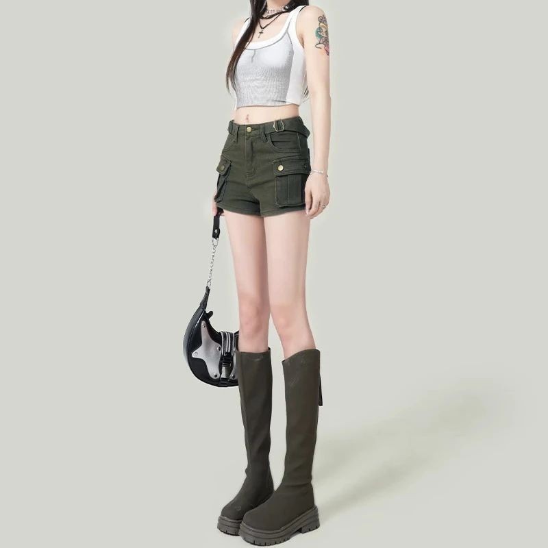 SUXI Quần short Denim màu trơn đơn giản dành cho nữ mùa hè mới 250714