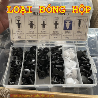 【COD】Bộ 100 Đinh Tán Chốt Vít Nở Bằng Nhựa Cố Định Các Bộ Phận Trên Xe Hơi Kèm Hộp Và Dụng Cụ chốt nhựa