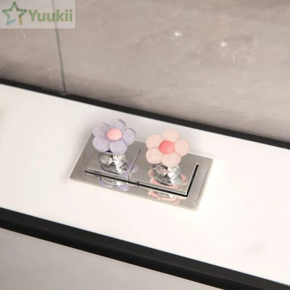 YUUKII 1 / 2 Nút xả bồn cầu, Nút bồn cầu Tiết kiệm nhân công Nắp bồn cầu nâng, Tay cầm ngăn kéo hình hoa Công tắc xả phòng tắm