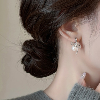 Bông tai nơ ngọc trai nhẹ nhàng sang trọng, phong cách Pháp