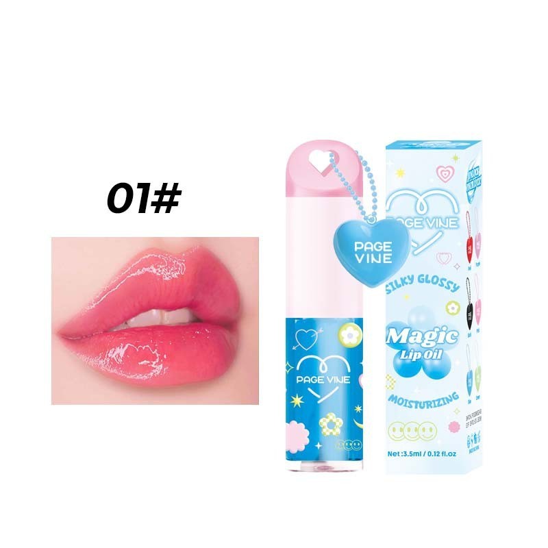✨TRANG VINE Thay Đổi Nhiệt Độ Nước Bóng Môi Glaze Trái Tim Mặt Dây Chuyền Dưỡng Ẩm Môi Trang Điểm 25.7.20