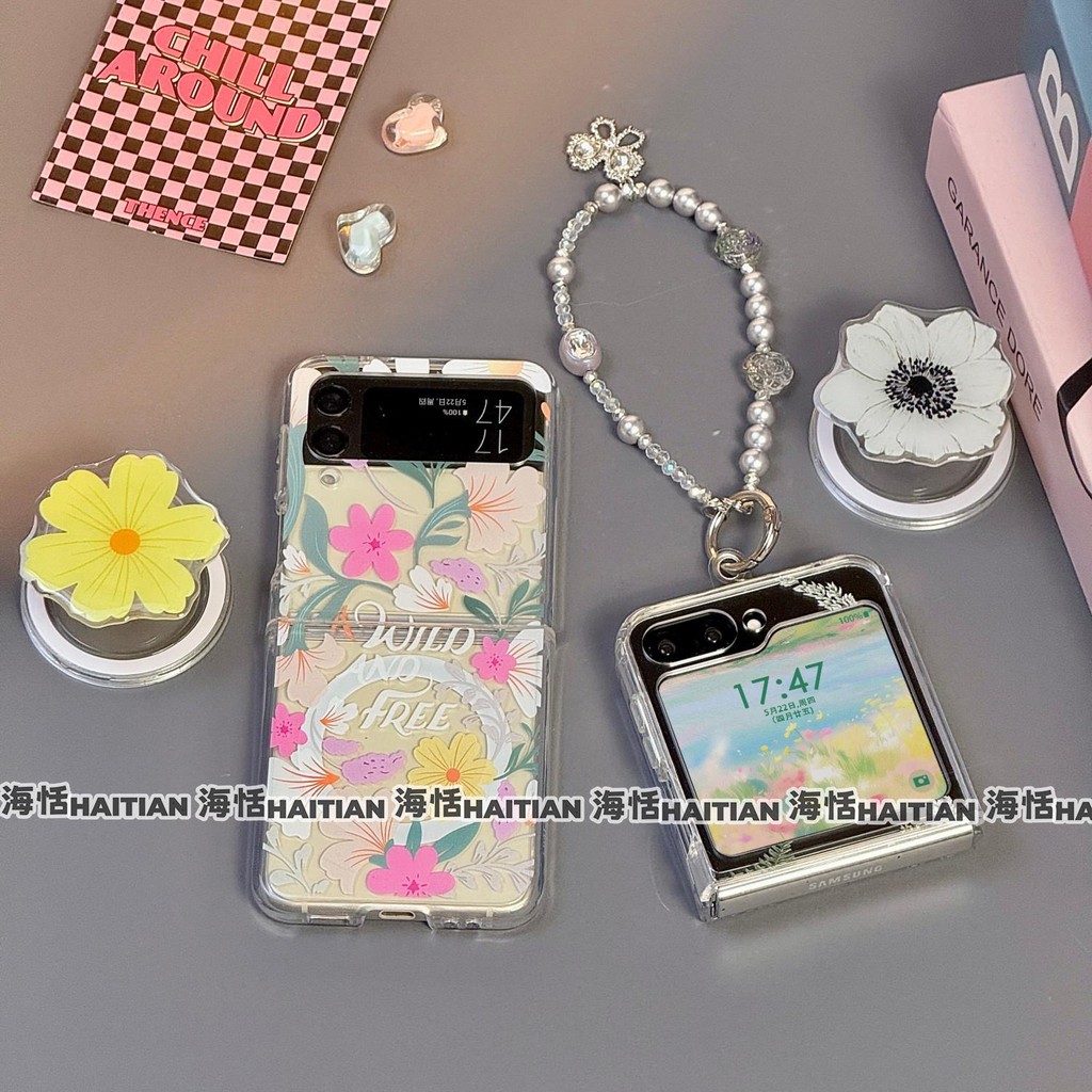 Ốp Điện Thoại Thích Hợp Cho Samsung Galaxy ZFlip7 Mới Tươi Nhiều Màu Sắc Hoa Từ Giá Đỡ Gấp Vỏ Cho ZFlip 7 6 5 4 3 5G Dây Bảo Vệ