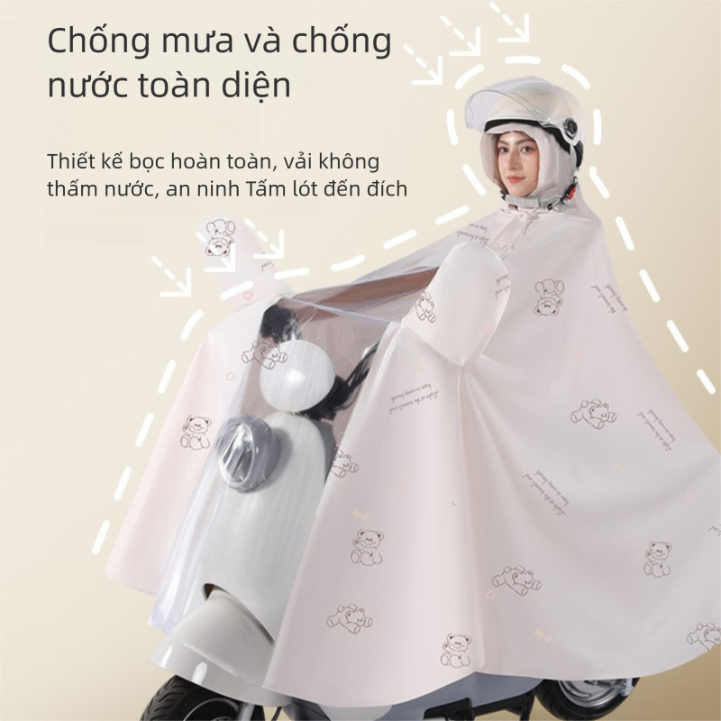 2025 áo mưa xe máy điện - Áo Mưa Trong Suốt DIDOOGLT Họa Tiết Gấu nhỏ - Áo Mưa Cánh Dơi Chất Liệu PVC Dày Dặn Cao Cấp