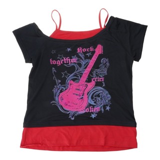 Áo Crop vai ngắn tay kiểu Gothic dành cho nữ có đồ họa đàn Guitar cổ điển