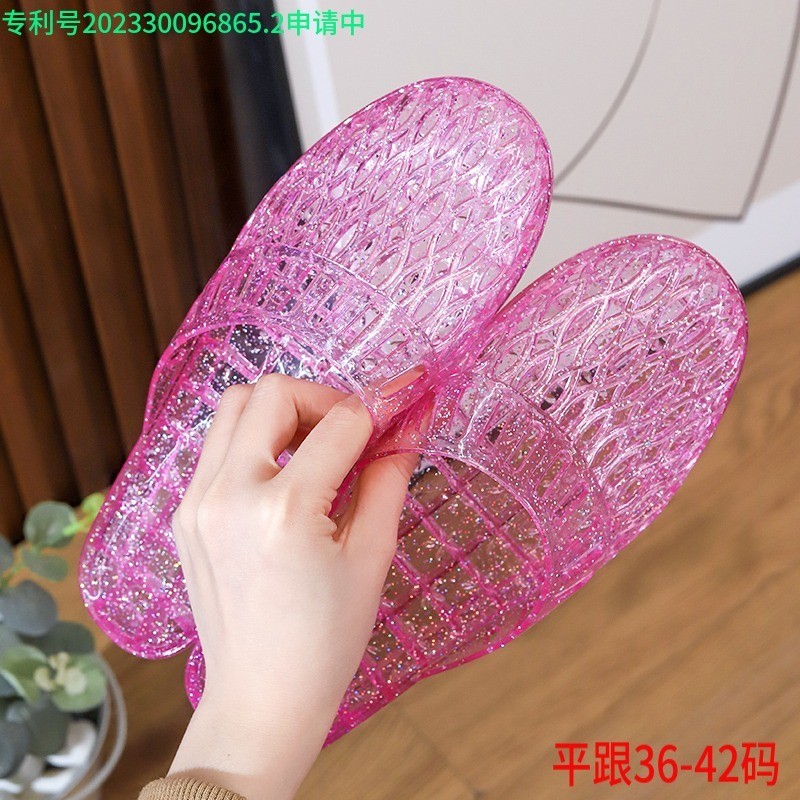 Gót Đế Bằng Baotou Nửa Dép Nữ Pha Lê Trong Suốt Thạch Chất Liệu Nhựa Rỗng Chống Trơn Trượt Tắm Trong Nhà Ngoài Trời Ngày Mùa Hè 7.24 5YNI