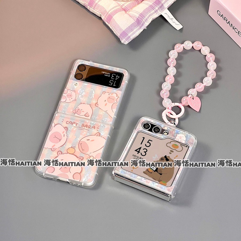 Thích Hợp Cho Samsung Galaxy Z Flip7 Flip6 Hoạt Hình Dễ Thương Họa Tiết Capybara Vỏ Điện Thoại Cho ZFlip 7 6 5 4 3 5G N3Flip MixFlip Dây Gấp Bảo Vệ Cứng