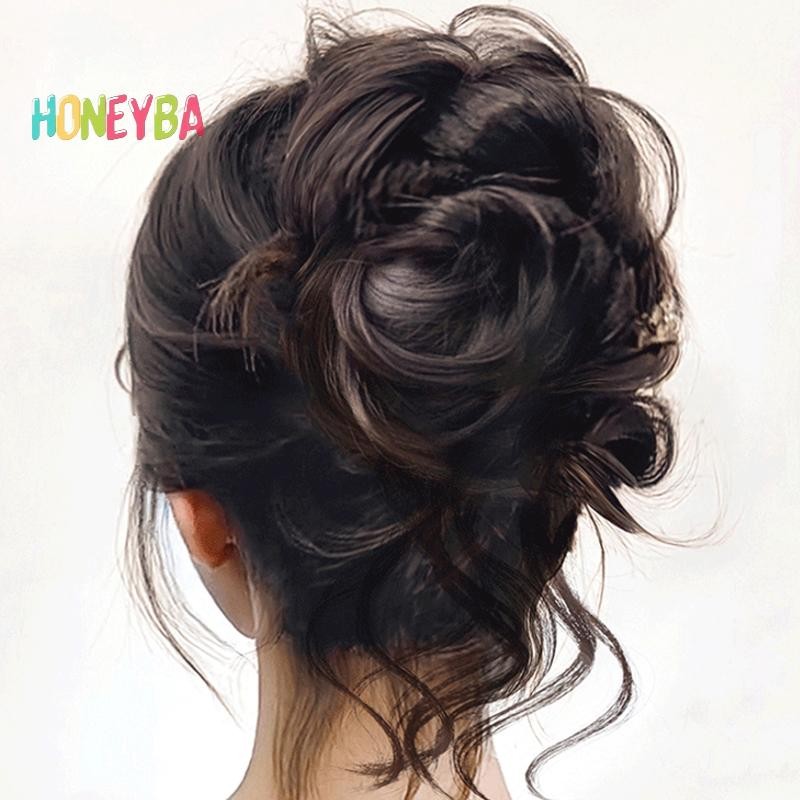 < Honeyba > Bánh xoăn tổng hợp Vuốt lộn xộn Chignon Kẹp tóc đàn hồi Scrunchies Bộ tóc Donut Updo Miếng tóc dành cho nữ
