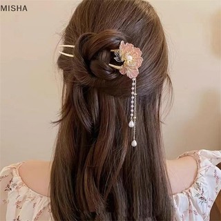 Mũ đội đầu hình chữ U và đũa tóc phong cách Hanfu với họa tiết ngọc trai và hoa - Phụ kiện tóc đẹp