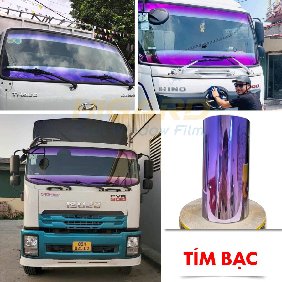 Phim cách nhiệt, chống chói xe tải, xe du lịch khổ 20cm màu tím bạc