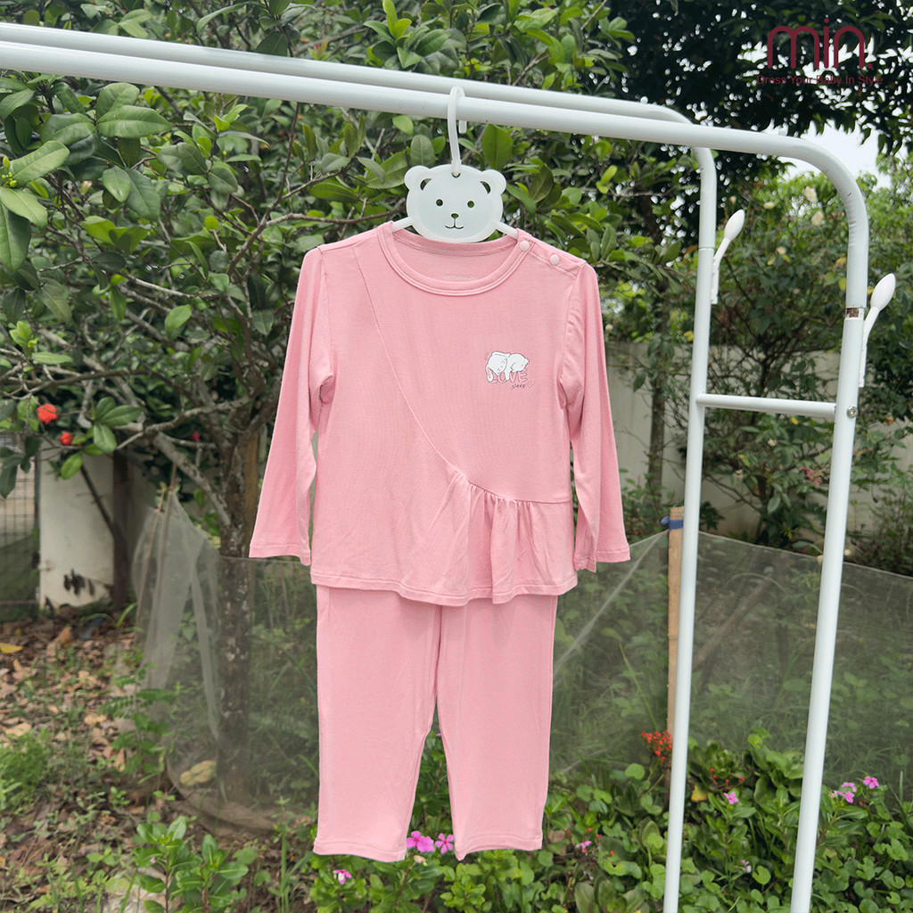 Bộ Thu Đông Dài Tay Bé Gái Anminaza Vải Sợi Tre Petit Mềm Mại Co Dãn 4 Chiều - Hàng Chính Hãng AMI0421