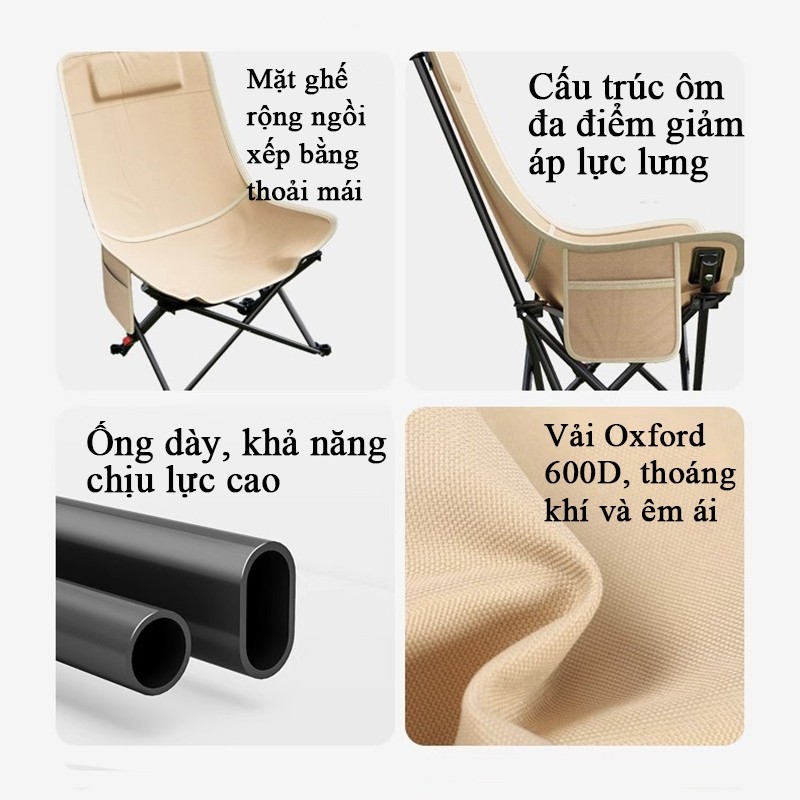 WTHB Outdoor Ghế cắm trại lưng cao gấp gọn Chịu lực 300kg điều chỉnh linh hoạt tiện mang đi Đi câu dã ngoại siêu