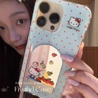 INS Phim Hoạt Hình Dễ Thương Mèo Kitty Trang Điểm Gương Giá Đỡ Vỏ Cho iPhone 11 16 16E 15 14 13 12 Pro Xs Max XR X 7 8 6 Plus SE Vỏ Điện Thoại TPU Mềm Bảo Vệ Vỏ Chống Sốc