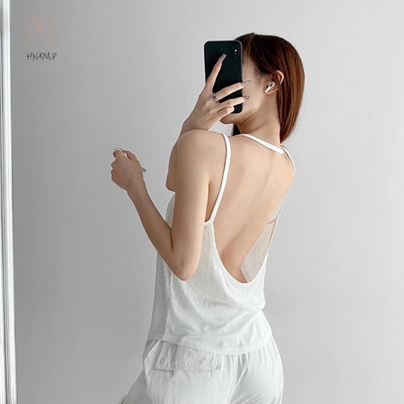 Áo vest nữ nguyên chất mùa hè, thiết kế gợi cảm cổ chữ U không tay.