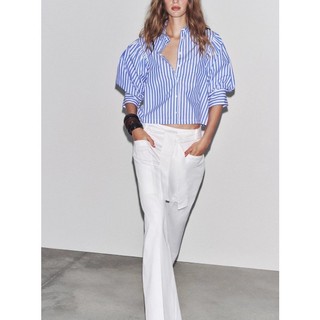 ZARA Áo Sơ Mi Top Mùa Hè, Vải Cotton Pha Lụa, Phong Cách Đơn Giản - 2731082